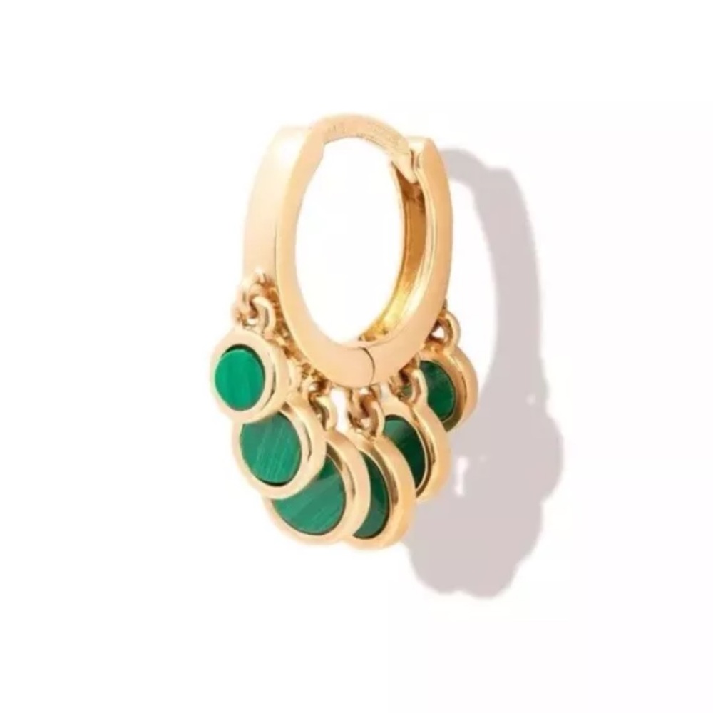 Jacquie Aiche 14k Yellow Gold Mini Disco Malachite Huggie Hoop Single Earring